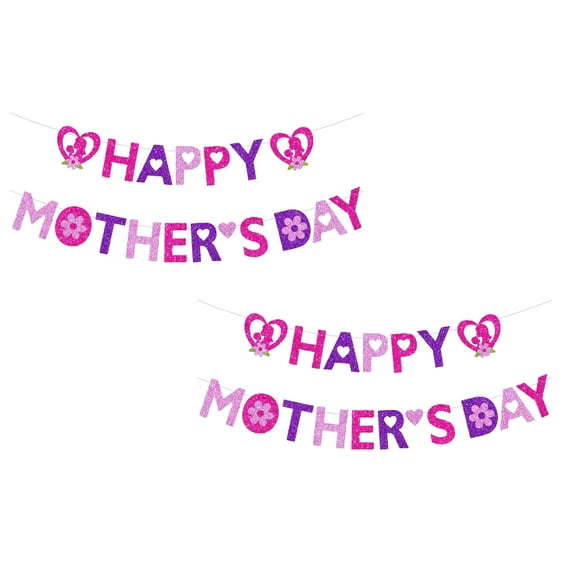 Happy Mother's Day Party Banner Mother's Banner Glitter Rose Sign DIY Mom Day Decor Outdoor Indoor Home Hanging Decorations for Home Wall Party Supplies 1/2 PCS