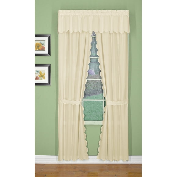Today's Curtain Orleans 84" Panel Pair with Tiebacks Tambour Scallop Edge Curtain, Ecru, 60 in x (W x L)/Tb