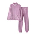 thumbnail image 3 of Jinhomg Women's Thin Flannel Pajama 2 Piece Fall Comfy Loungewear Casual Long Sleeve Zip Up Tops and Elastic Waist Pants Set 90 off Deals Purple M, 3 of 10