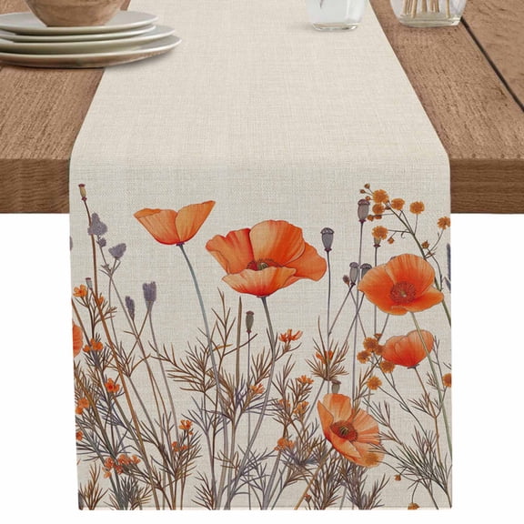 nqOlkjepod Orange Spring Floral Table Runner 36 Inches Long Farmhouse Dress Scarves, Watercolor Farmhouse Botanical Dining Tablerunner for Coffee Table/Kitchen Island/Party Décor, Small 13" x 36"
