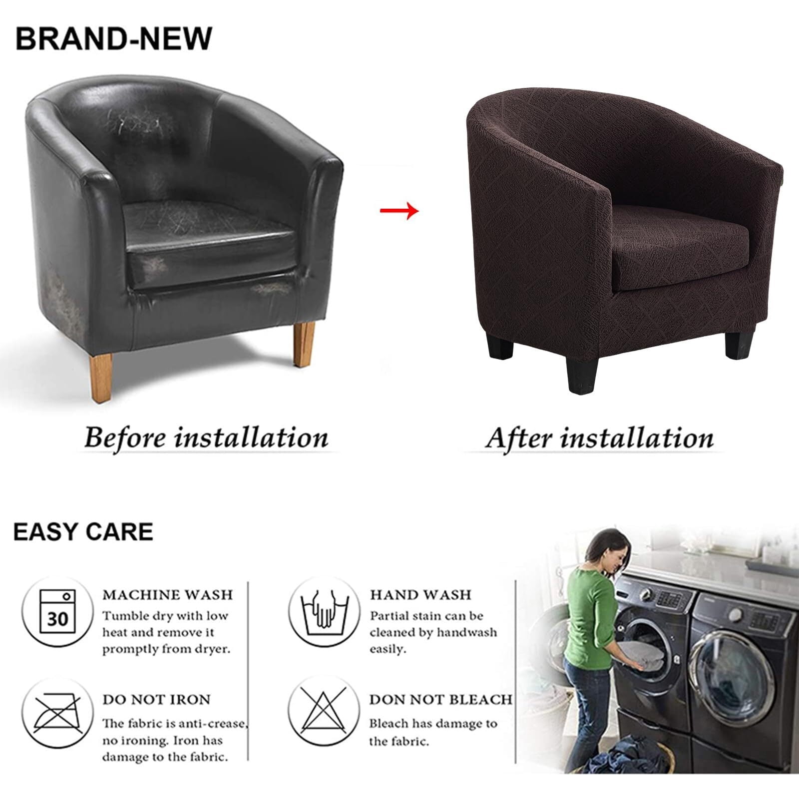 LKJYER Club Chair Slipcover 2-Piece Stretch Barrel Chair Slipcovers Tub Chair Slipcovers Soft Spandex Armchair Covers Swivel Chair Cover Sofa Cover Furniture Protector for Living Room