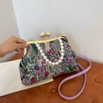 thumbnail image 4 of Vintage Embroidered Flower Handbag with Pearls Chain Traditional Styles Shoulder Bag Casual Crossbody Purse for Women, 4 of 9