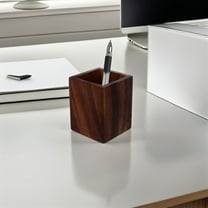 OUNONA Walnut Wood Pen Cup Holder for Desk Stationery Organizer with Stable Dark Brown