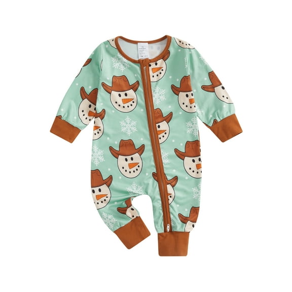 Suealasg Christmas Baby Girls Boys Footies Pajamas Long Sleeve Rompers Snowman Print Zip Up Full Length Jumpsuit 3 6 12 18 Months Infant Fall Coming Home Clothes