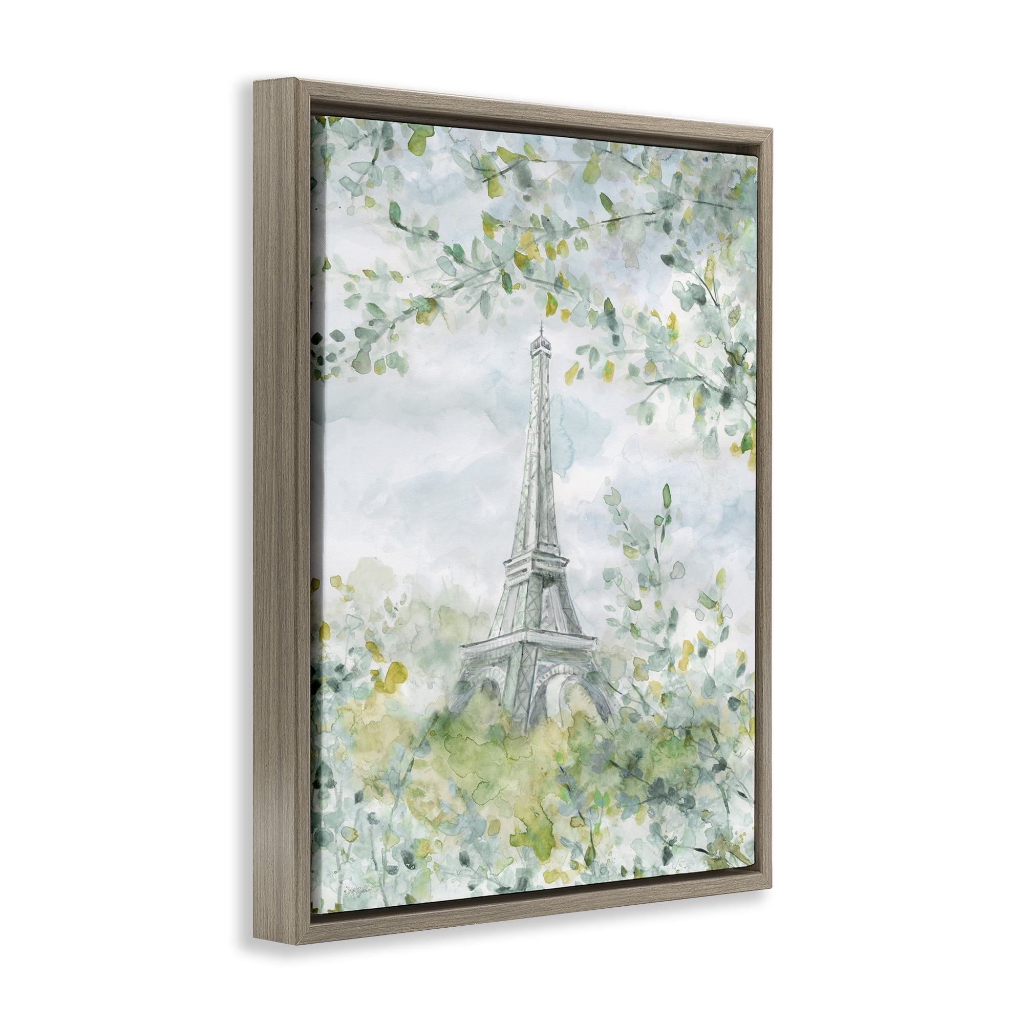 Stupell Industries Eiffel Tower Through Branches Plants & Flowers Painting Brown Floater Framed Canvas Art Print Wall Art, 25 x 31