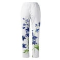 thumbnail image 5 of up to 60% off Gifts Usmixi Womens Floral Long Pants Casual Cotton Linen Loose Straight Trousers High Waist Baggy Leisure Wear Pants with Pocket Blue XL, 5 of 5