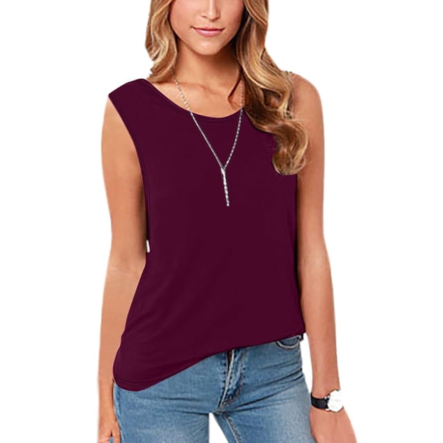 Puntoco Tops sin mangas para mujer Top de mujer con escote en V liso y mangas con hombros descubiertos Top/camiseta de mujer con cuello en V y manga corta