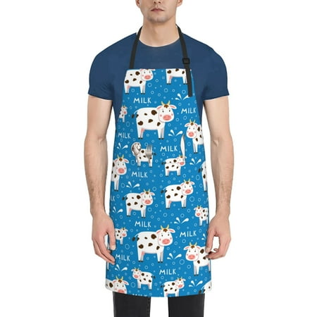

Picia Cows Milk Waterproof Apron for Unisex Adult - Adjustable Bib Apron with Pockets Ideal for Cooking Gardening Painting and Household Chores