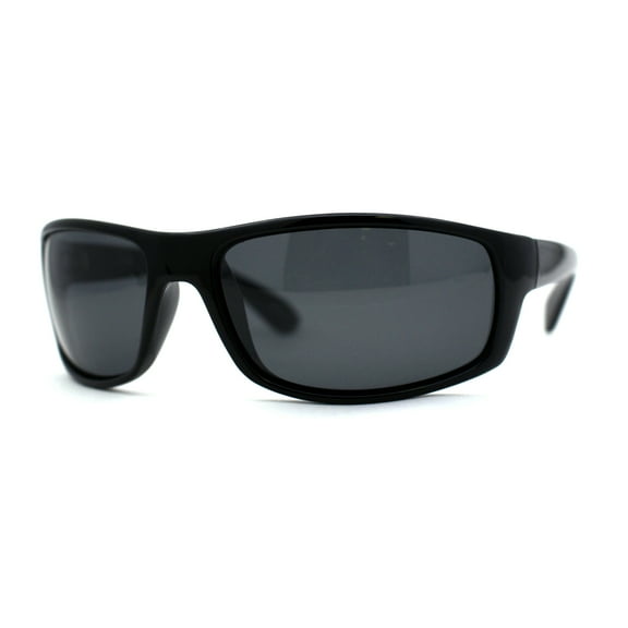 Polarized Mens True Classic Wrap Around Biker Style Sport Sunglasses All Black