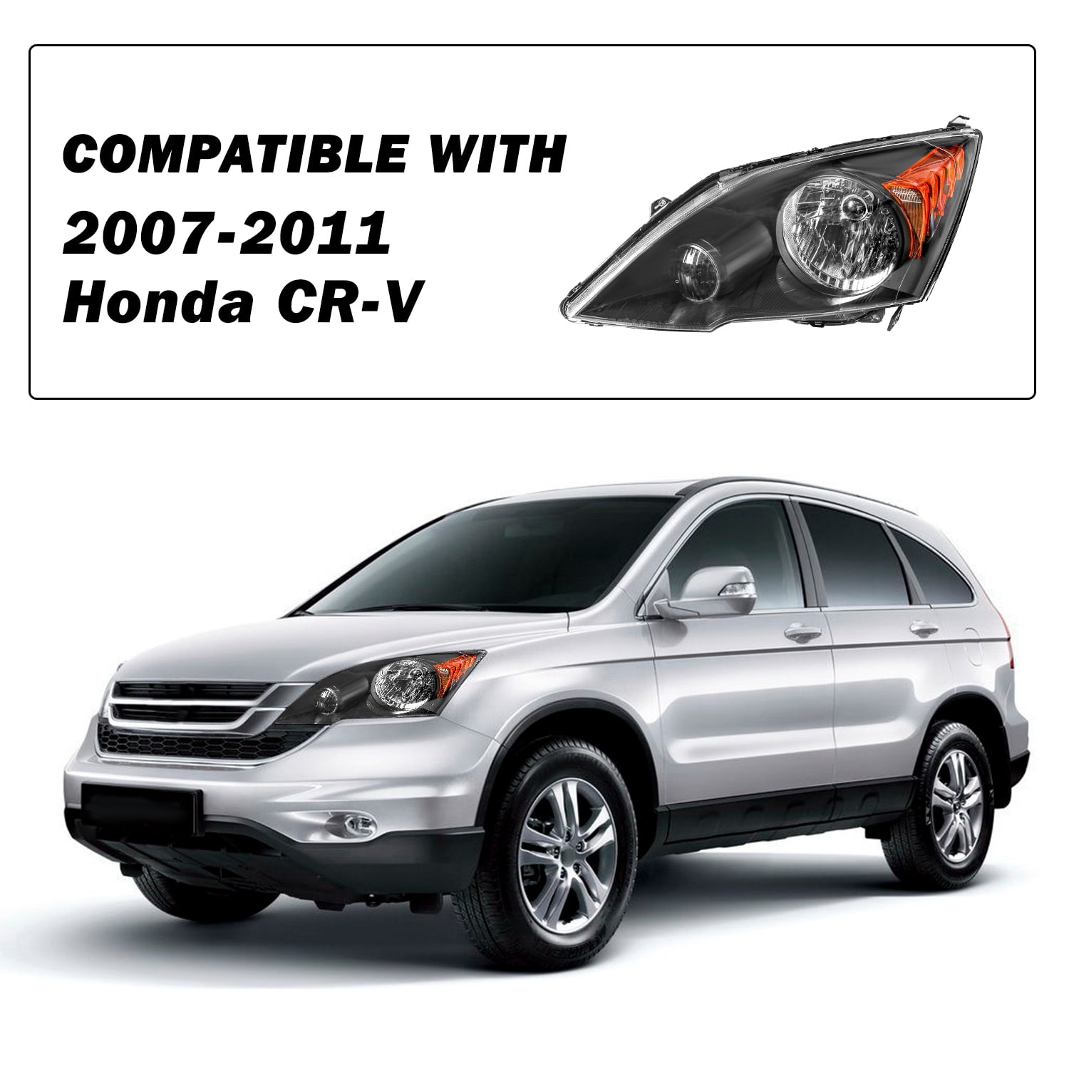 For 2007-2011 Honda CRV CR-V Black Headlights Amber Corner Headlamps L+R