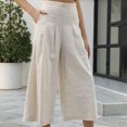 thumbnail image 2 of Pantalones con cintura plisada, bolsillos y largo hasta el tobillo para mayor estilo y comodidad Pantalones casuales de pierna ancha para mujer Apricot M, 2 of 6
