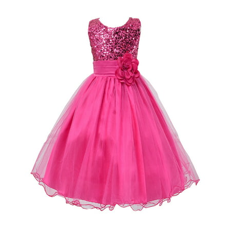 StylesILove Lovely Sequin Flower Girl Dress, 5 Colors (5-6 Years, Rose)