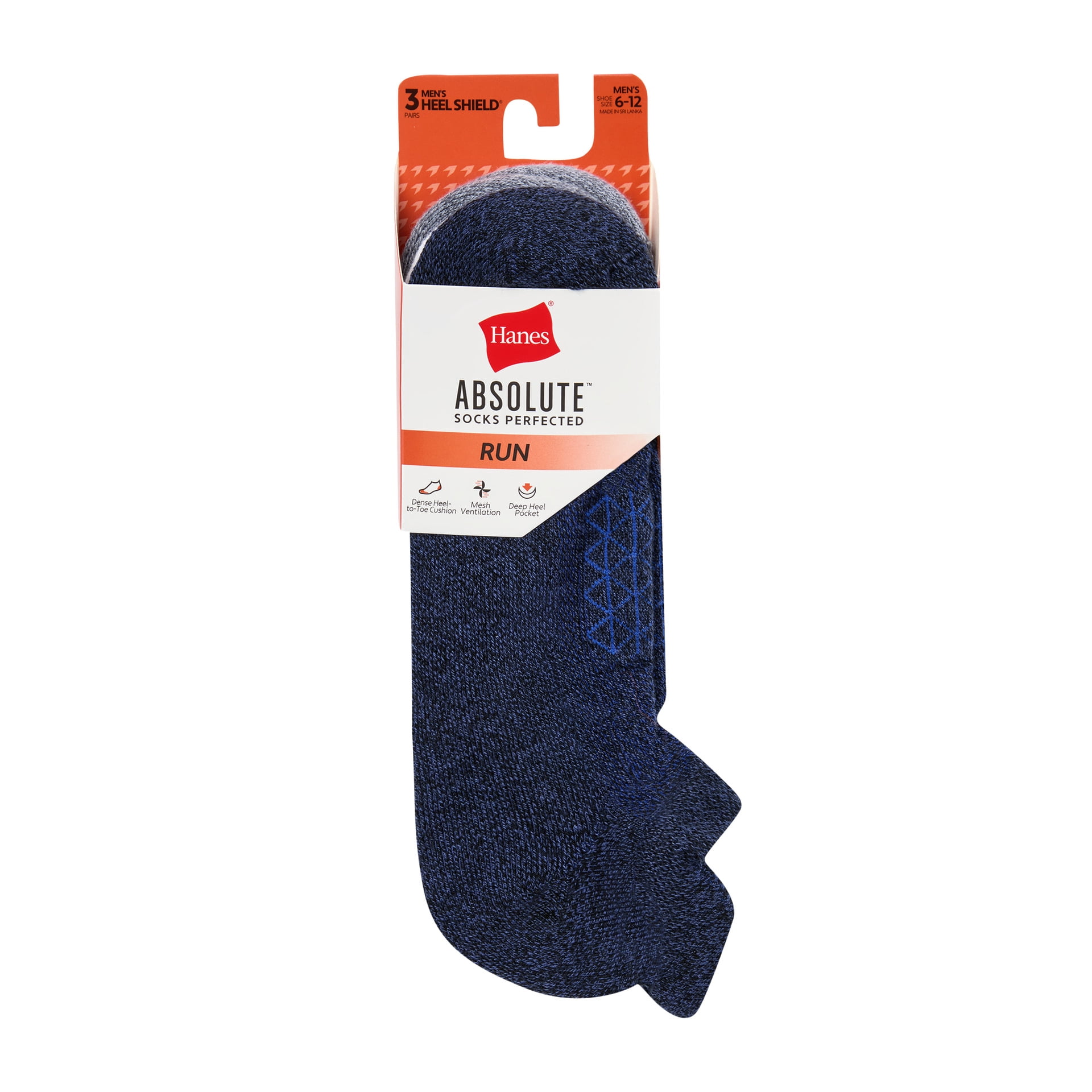 Hanes Mens Heel Shield Socks, Cushioned, Absolute Comfort, 3-Pack, Size 6-12, White