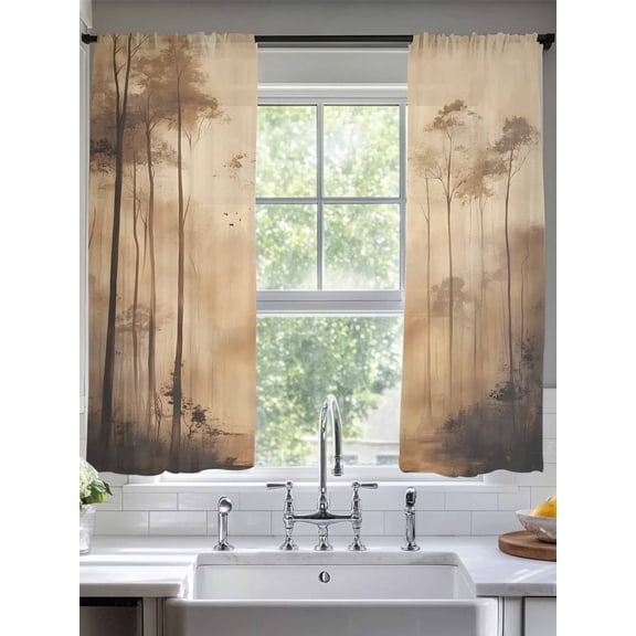Impressionist Style Sheer Curtains 72 Inches Long 2 Panels Abstract Brown Forest Trees Light Filtering Semi Sheer Window Curtains Drapes for Bedroom Living Room 52"x72"