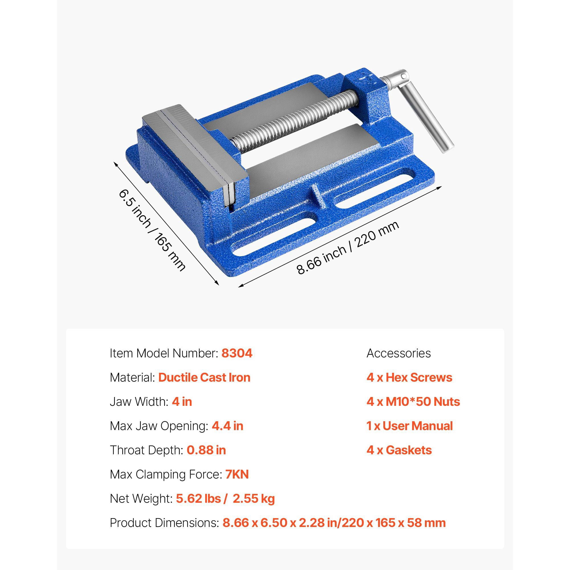 Drill Press Vise with 7KN Clamping Force, Cast Iron Bench Vise, Anti-Slip Textured Jaws, 3.5" Jaw Width, for Milling Drilling Grinding Machines