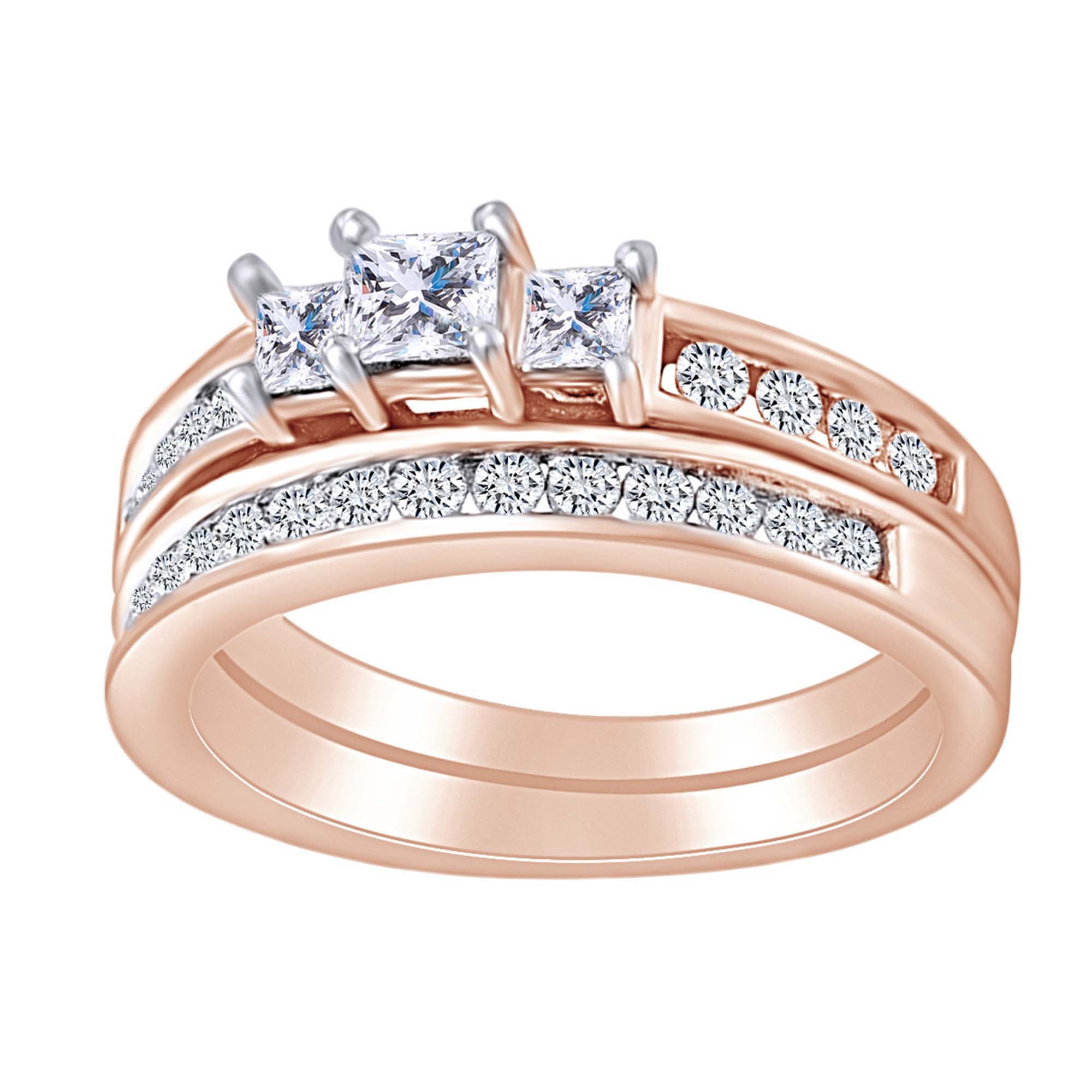 1/10 cttw, Size-3 G-H,I2-I3 Diamond Wedding Band in 14K Pink Gold