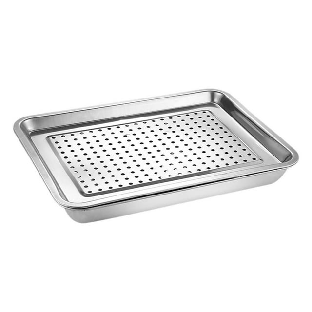 Bandeja de té hueca, bandeja para taza de té, apilable, de drenaje profundo, de acero inoxidable, rectangular 32cmx22cm