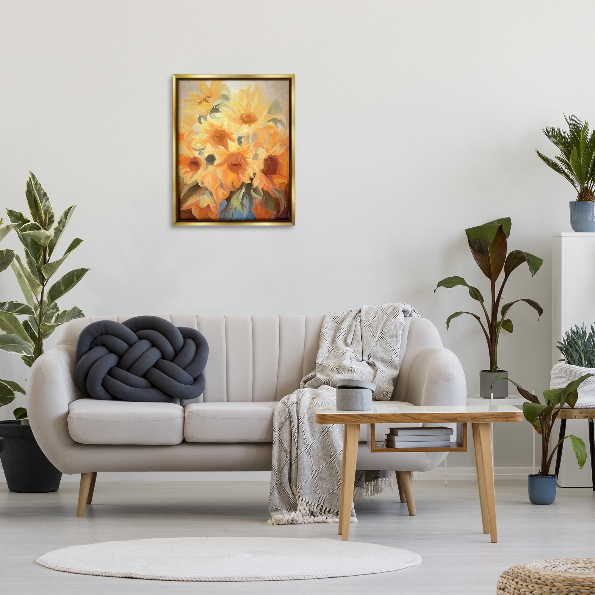 Stupell Industries Traditional Yellow Blooms Botanical & Floral Painting Gold Floater Framed Canvas Art Print Wall Art, 25 x 31