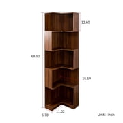 5 Tier Corner Bookshelf with LED Lights, L-Shaped Corner Shelf Stand, Space Saving Bookcase with Baffle, Freestanding Display Storage Rack for Living Room, Bedroom, Home Office, Walnut