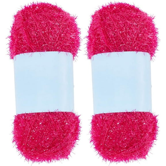 2 Rolls 218 Yards Sparkle Scrubby Yarn Bundle Metallic Scrubby Polyester Eyelash Dishcloth Yarn for Knitting Weaving Crochet Doll Hat Cleaning Tool Craft Project Watermelon Color