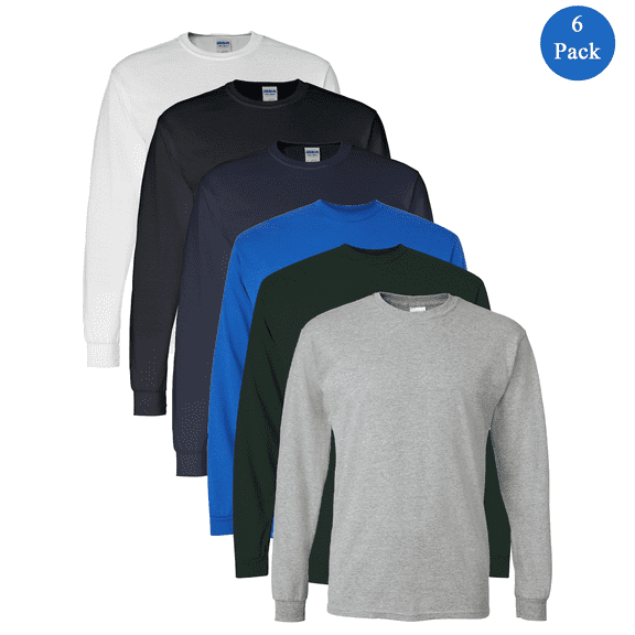 Gildan Men DryBlend 50/50 Long Sleeve T-Shirt, Durable Casual Assorted Color Comfort Tee, 6-Pack S