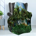 thumbnail image 4 of Hawaiian Soft Flannel Fleece Blanket, Hawaii Island Palm Trees Forest Greenery Cloudy Summer Sky Sunlight Seascape, Cozy Plush for Indoor and Outdoor Use, 50" x 60", Green Blue Brown, by Ambesonne, 4 of 5