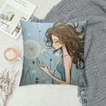 thumbnail image 2 of COMIO  Retro Throw Pillow Cushion Cover, Fashion Woman with Dandelion Flower Spring Wind Garden Sketchy Illustration, Decorative Square Accent Pillow Case Warm Taupe and Blue, 2 of 5