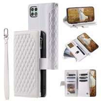 for Samsung Galaxy A12 5G Wallet Case, PU Leather Magnetic Flip Phone Case with Kickstand Card Slots Wrist Strap Cover for Samsung Galaxy A12 5G (6.5 Inch),White