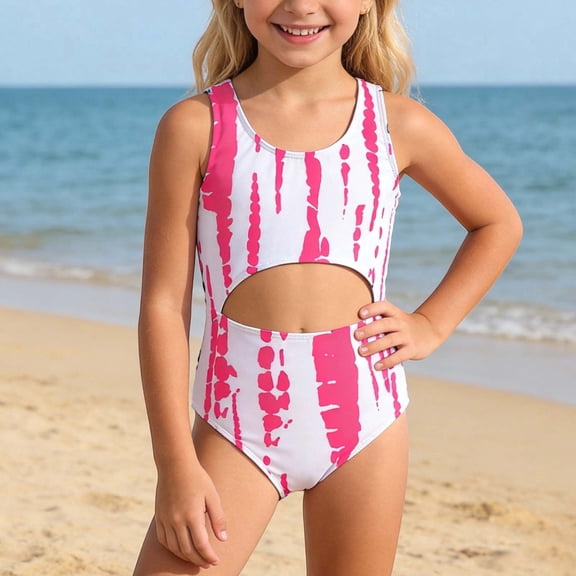 jiaxiM Girls One Piece Swimsuit Cutout Girls Bathing Suits Adjustable Strap Modest Ruched Allover Printed Swimsuit Comfortable Swimwear for Girls
