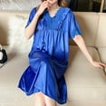 thumbnail image 2 of Lorytime Womens Robes Lightweight Plus Size Silk Lace Bathrobes V Neck Short Sleeve Pajamas Cute Sleepwear Blue Free Size, 2 of 2