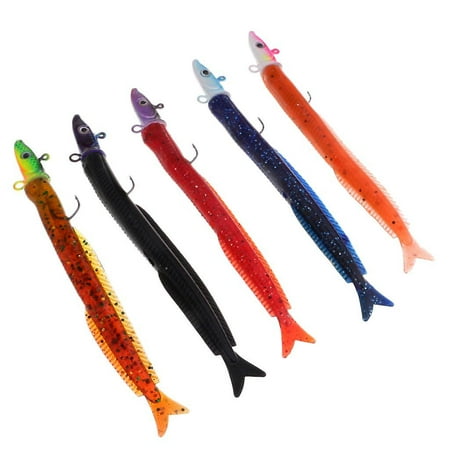 5pcs Soft Fishing Lure Jig Head Lure Worm Lures Swimbait 3d Eyes Sink Lures