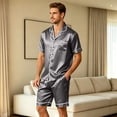 thumbnail image 6 of Mens Pajama Set, Short Sleeve Button Front Open Chest Pocket Tops and Dual Side Shorts Solid Color Sleepwear Nightwear Gray L, 6 of 9