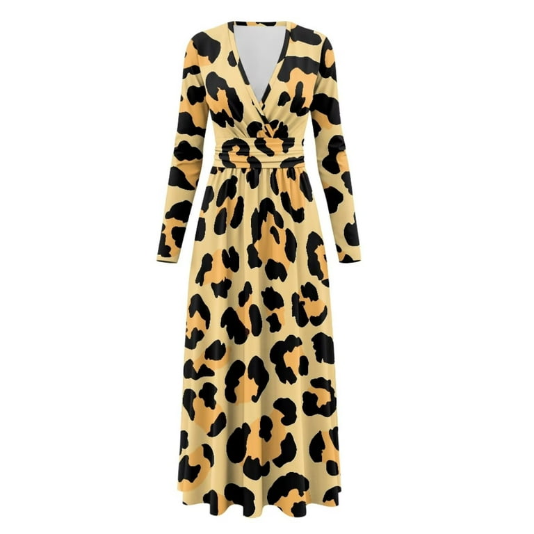 Wrap Dress Leopard Print Wedding Guest Outfit Fkelyi Fall Maxi Dress For  Women Long Sleeve V