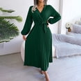 thumbnail image 4 of QIYAGBSA Pleated Maxi Dress for Women Soft V Neck Tie Waist Swing Dress Lantern Sleeve Long Sleeve Fall Winter, 4 of 8