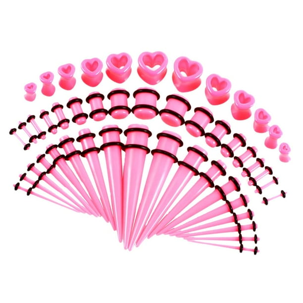 Kit de 48 dilatadores acrílicos para dilatación de orejas, con forma de corazón, 14 g y 0000 g Rosa 1-48 piezas