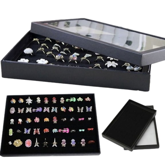 The Perfect Part Ring Holder Display Case with 100 Slots, Jewelry Boxes & Organizers with Transparent Plastic Lid, Jewelry Organizers & Storage, Stackable Earring Organizer Box