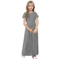 thumbnail image 5 of KkSLirnhs 5Y Girls Dresses 6-12 Girls Dresses Size 10 Tie-Dye Swirl Pattern Girls' Dress - Colorful Gradient Short Sleeve Midi Length Casual Summer Wear Gray, 5 of 9