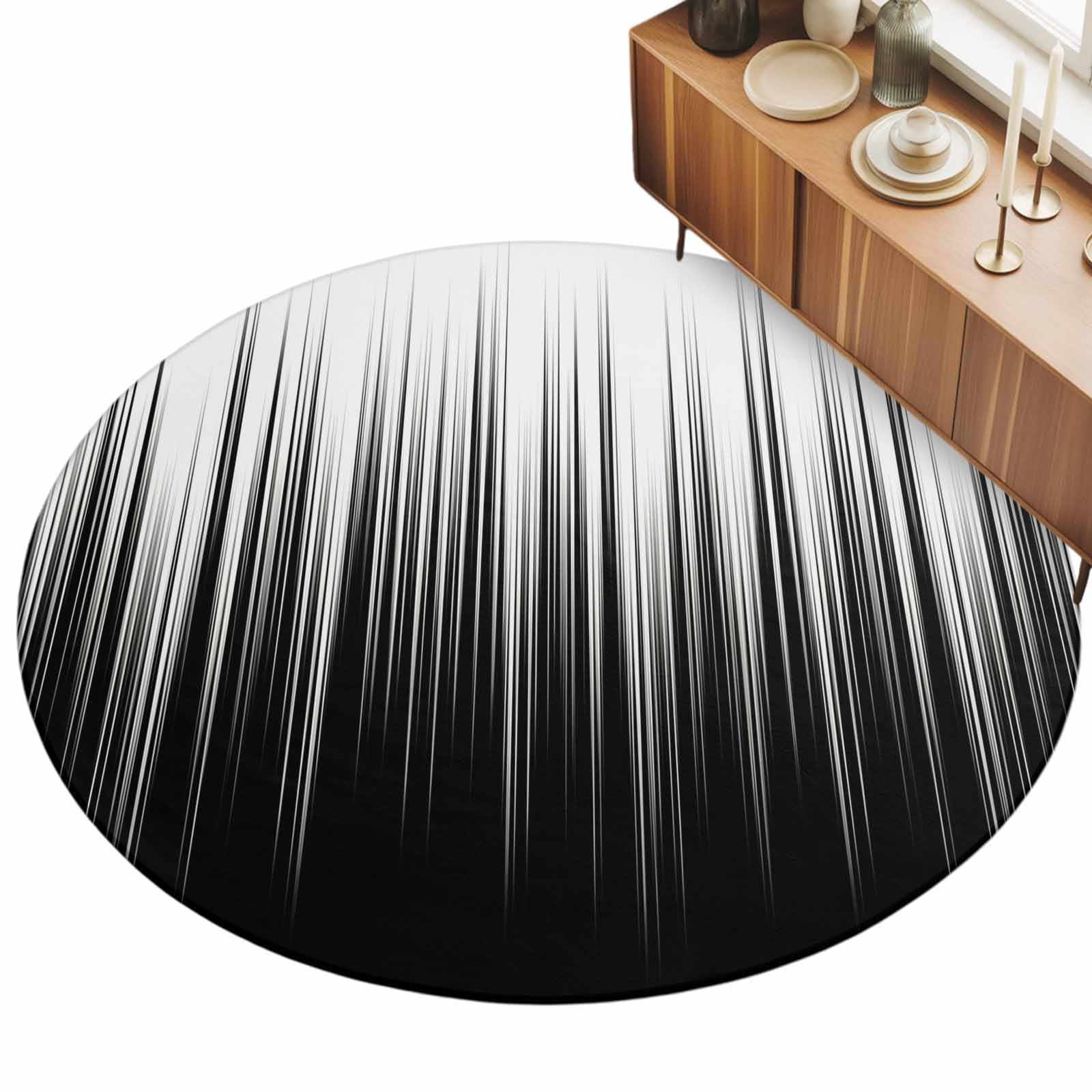 Large Round Rug 8Ft, Black White Non-Slip Washable Circle Rugs Carpet, Modern Geometric Abstract Gradient Striped Indoor Outdoor Rug Floor Mats Throw Runner for Bedroom Living Room Bathroom