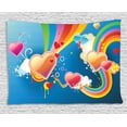 thumbnail image 1 of Vintage Rainbow Tapestry, Funky Illustration of Heart Shapes Floral Elements Clouds Valentines Love, Wall Hanging for Bedroom Living Room Dorm Decor, 80W X 60L Inches, Multicolor, by Ambesonne, 1 of 2
