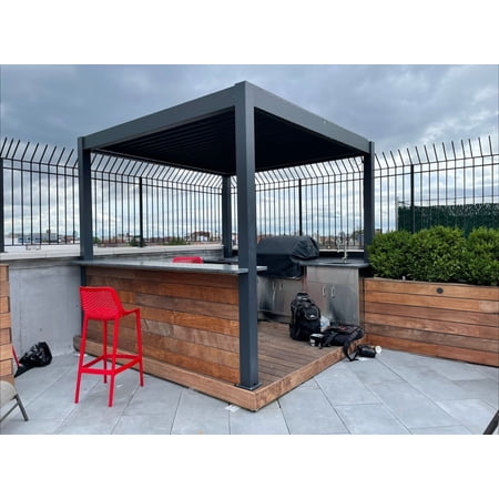 Freestanding Villa Pergola with Motorization and LED Lighting Included, 10' x 10', Dark Gray
