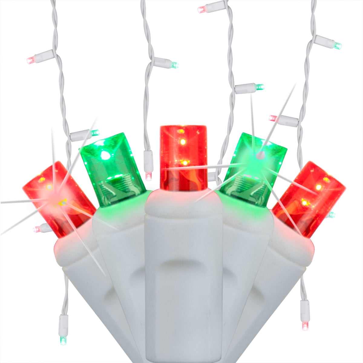 SoftTwinkle 70 Random Twinkle Red and Green LED Christmas Icicle Lights, White Wire, Indoor