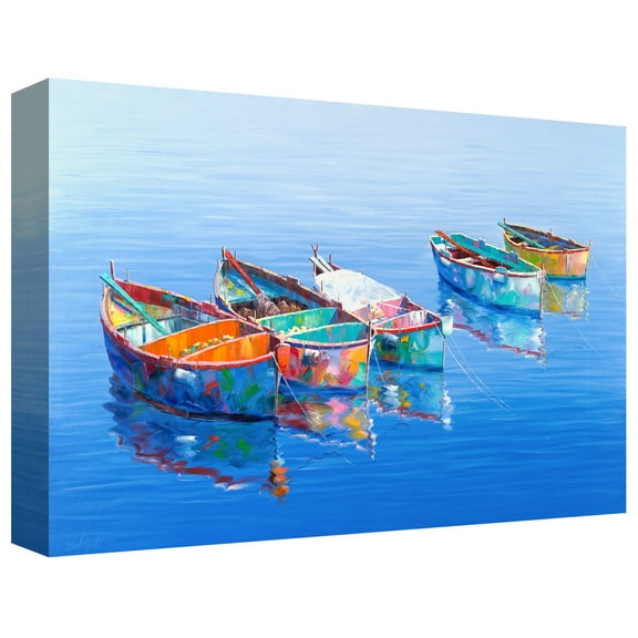 Five Boats Blue by Edward Park Wrapped Canvas Painting Art Print