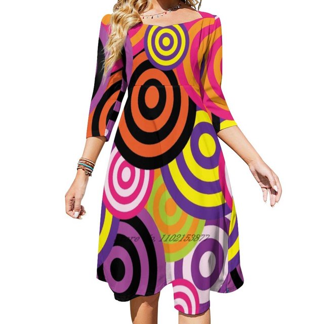 80S Pattern Loose Pocket Dress Women Casual V Neck Dress Printed Dress 80S Pattern Funky Disco Eighties Pattern 80S Popart
