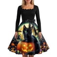 thumbnail image 4 of Women's Retro Halloween Evening Midi Dress, Square Neck High Waist Fit Flare Dress, Cat Pumpkin Print Flared Skirt Vintage Costume for Autumn Halloween Events Orange B 5XL, 4 of 4