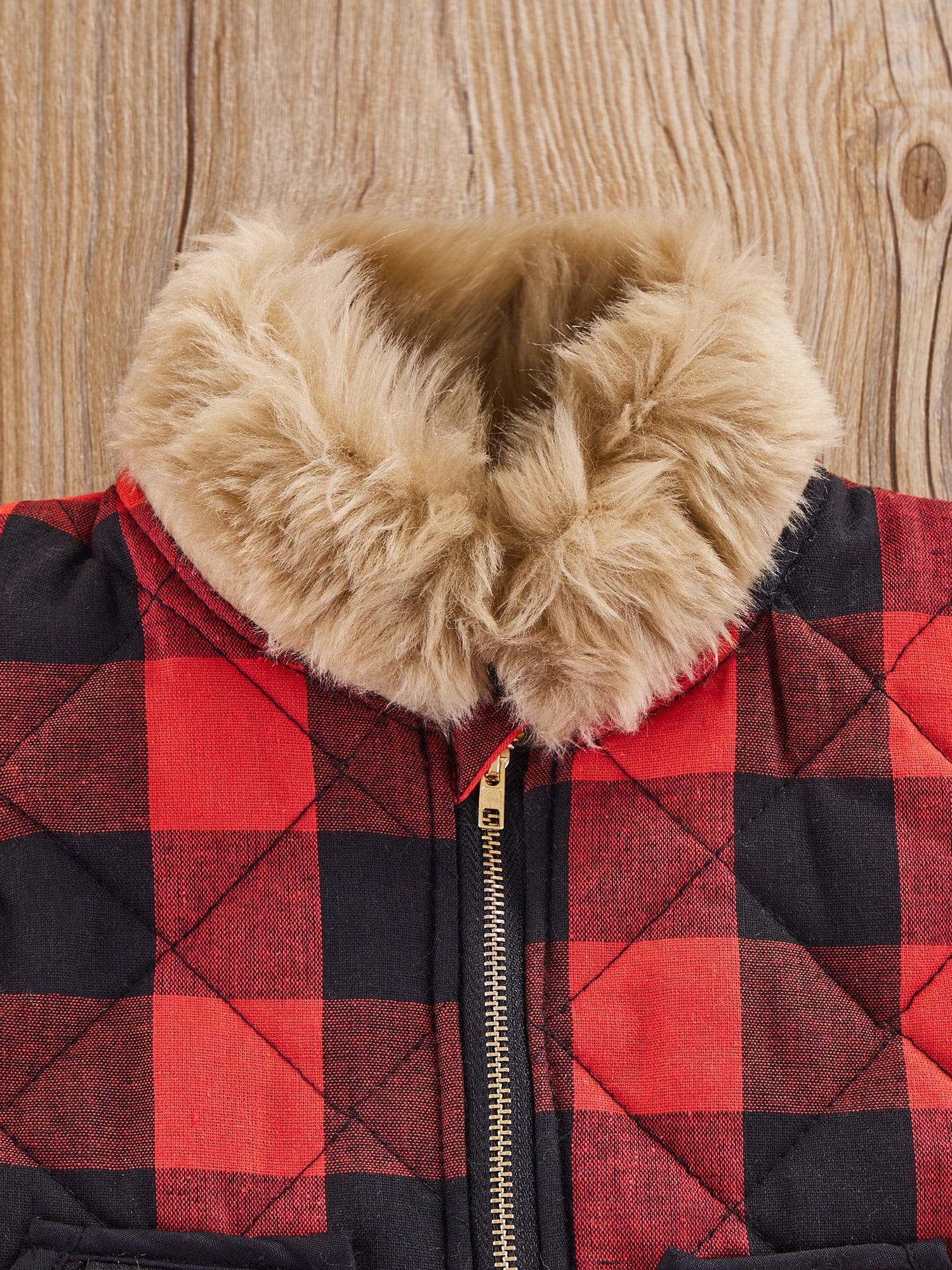 Plaid jacket hotsell with fur collar