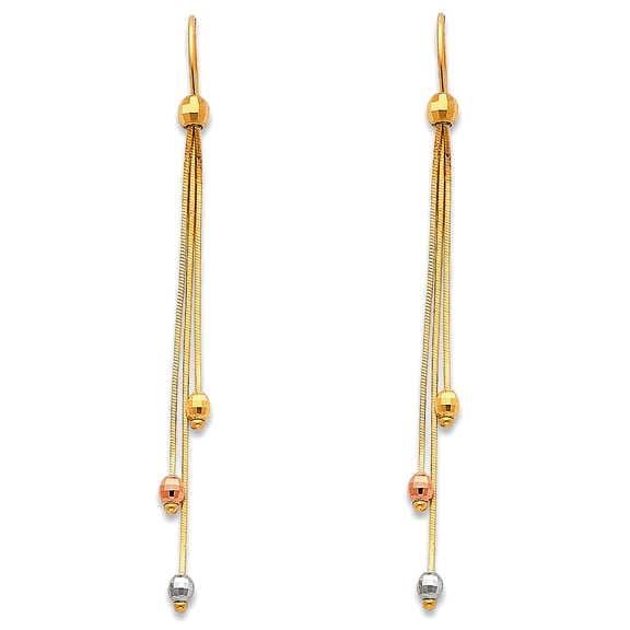 14k Two-Color Gold Long Bead Chain Hanging Dangling Chandelier Ball Earrings Jewelry Female Unisex