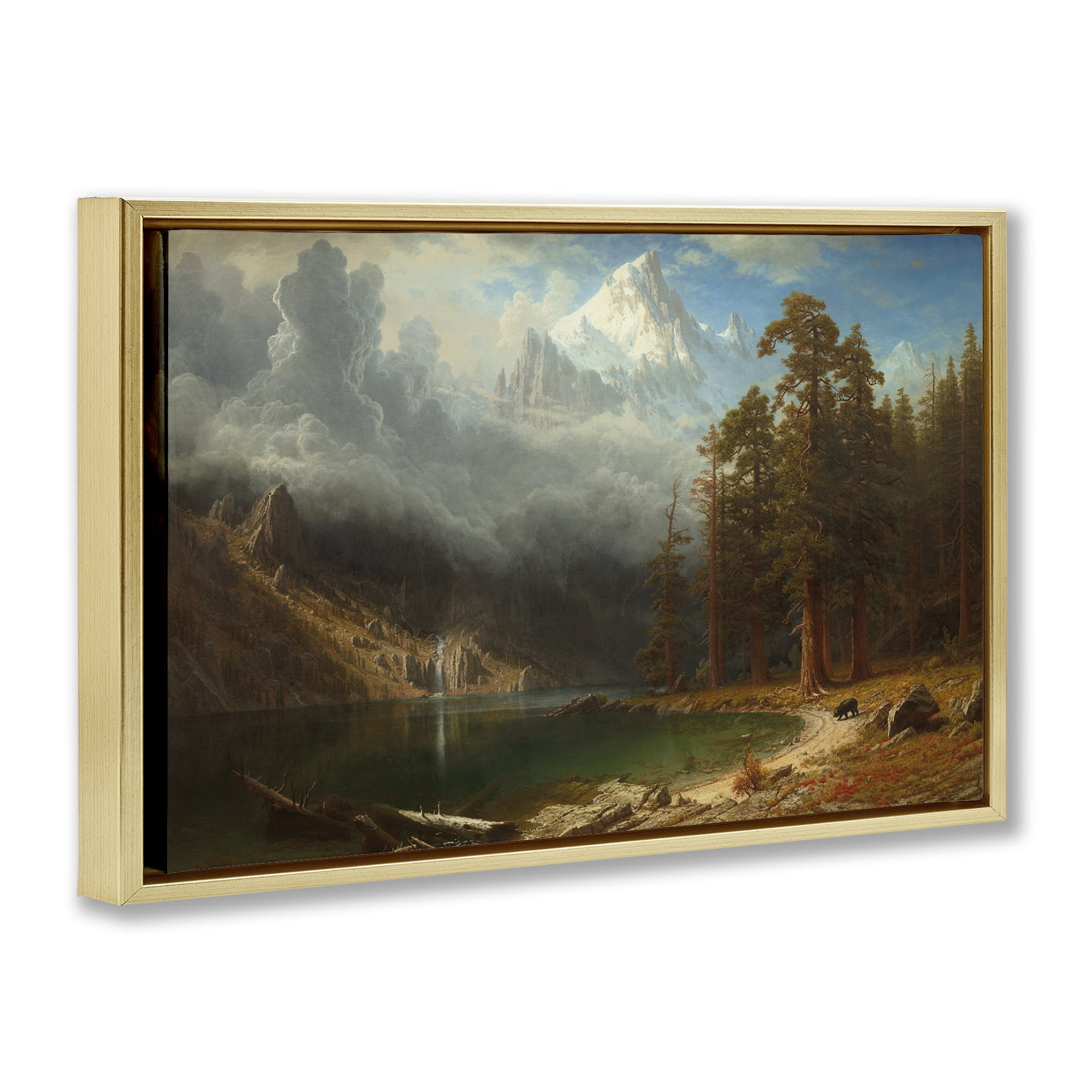 Stupell Industries Classical Bierstadt Mount Corcoron Landscape & Nature Painting Gold Floater Framed Canvas Art Print Wall Art, 25 x 17