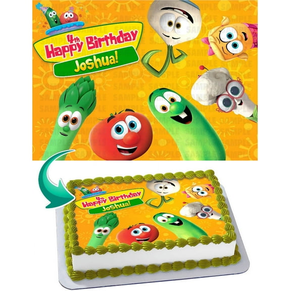 VeggieTales Edible Cake Image Topper Personalized Picture 1/4 Sheet (8"x10.5")