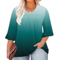 thumbnail image 2 of Plus Size Tops for Women Trendy Casual Gradient Shirts Fashion 3/4 Ruffle Sleeve V Neck Blouses Loose Tshirts Fall Winter Ladies Going Out Tops, 2 of 5