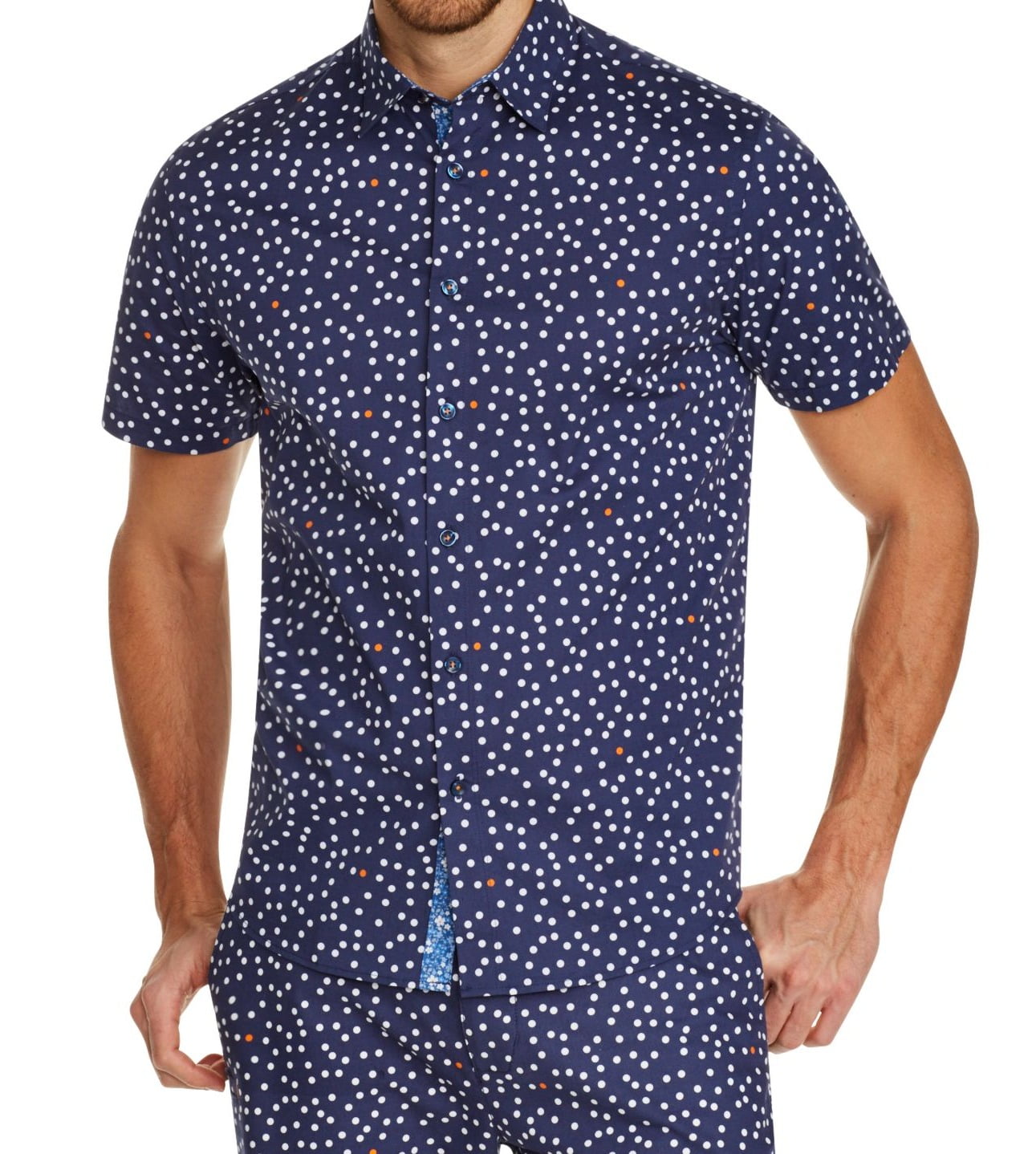 Mens Shirts Medium Button Front PolkaDot Print M